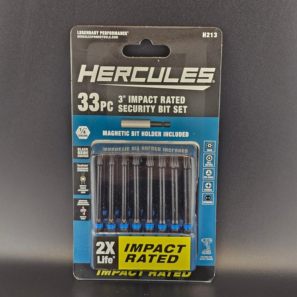 Hercules 33 Pc 3" Impact Rated Security Bit Set H213 Black Oxide Magnetic Holder
